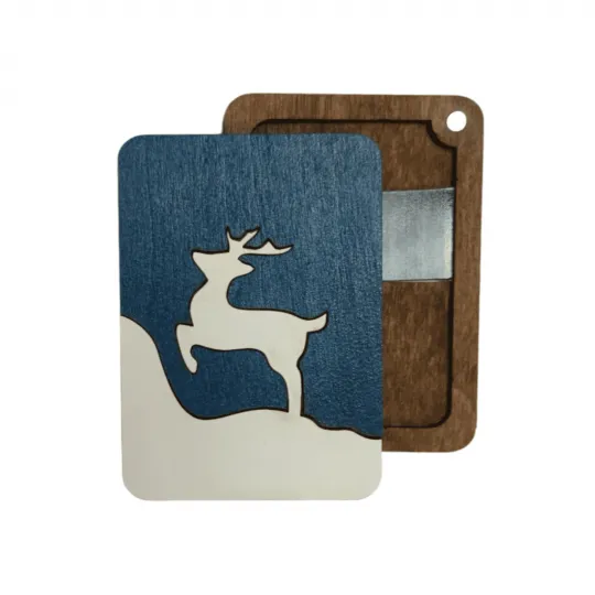 Nadelholzkasten aus Holz "Winterhirsch" KF056/70