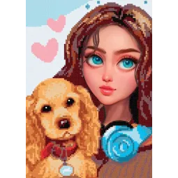 (Discontinued) Diamond painting with subframe "Girl with dog" 30*40 cm VAC001
