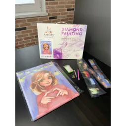 (Discontinued) Peinture au diamant avec sous-cadre "Fille avec chien" 30*40 cm VAC001