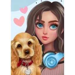 (Discontinued) Peinture au diamant avec sous-cadre "Fille avec chien" 30*40 cm VAC001