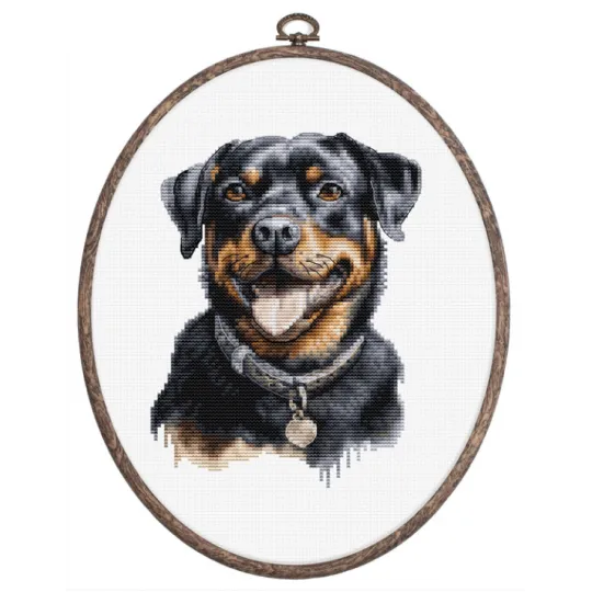 Counted Cross Stitch Kit with Hoop Included "Rottweiler" 13x17cm SBC229