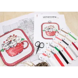 Набор для вышивания крестиком "Meowy Christmas" - с красным пяльцами в комплекте 11x9см SLETIL8080