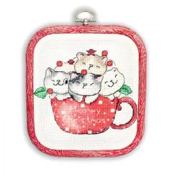 Kit de point de croix compté "Meowy Christmas" - avec cercle à broder inclus 11x9cm SLETIL8080