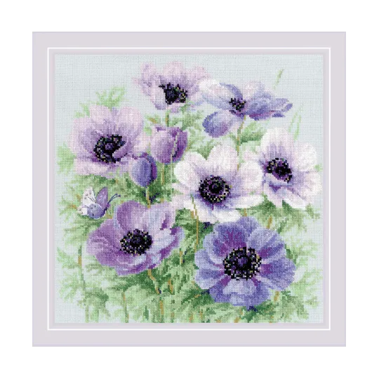 Kit point de croix "Anémones violettes" 30x30 SR2176