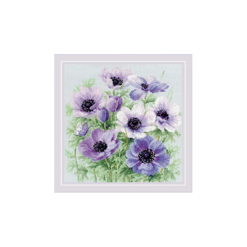 Kit point de croix "Anémones violettes" 30x30 SR2176