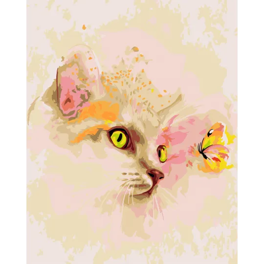 Wizardi painting by number kit. Kitten and Butterfly 40x50 cm T026