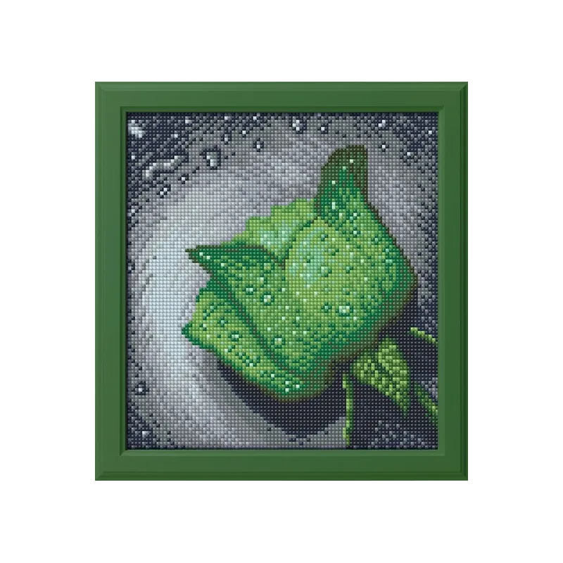 AUSVERKAUFT (Eingestellt) Diamond Painting Kit Green Rose 22х24 cm AZ-28